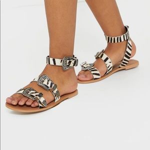 PTL Zebra Western Buckle Leather Sandal